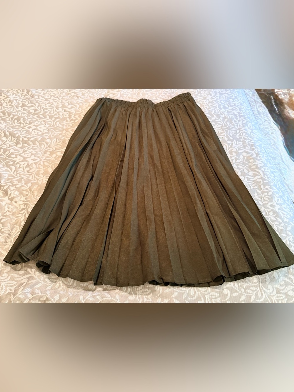 Pleated A-Line Skirt in Olive Green